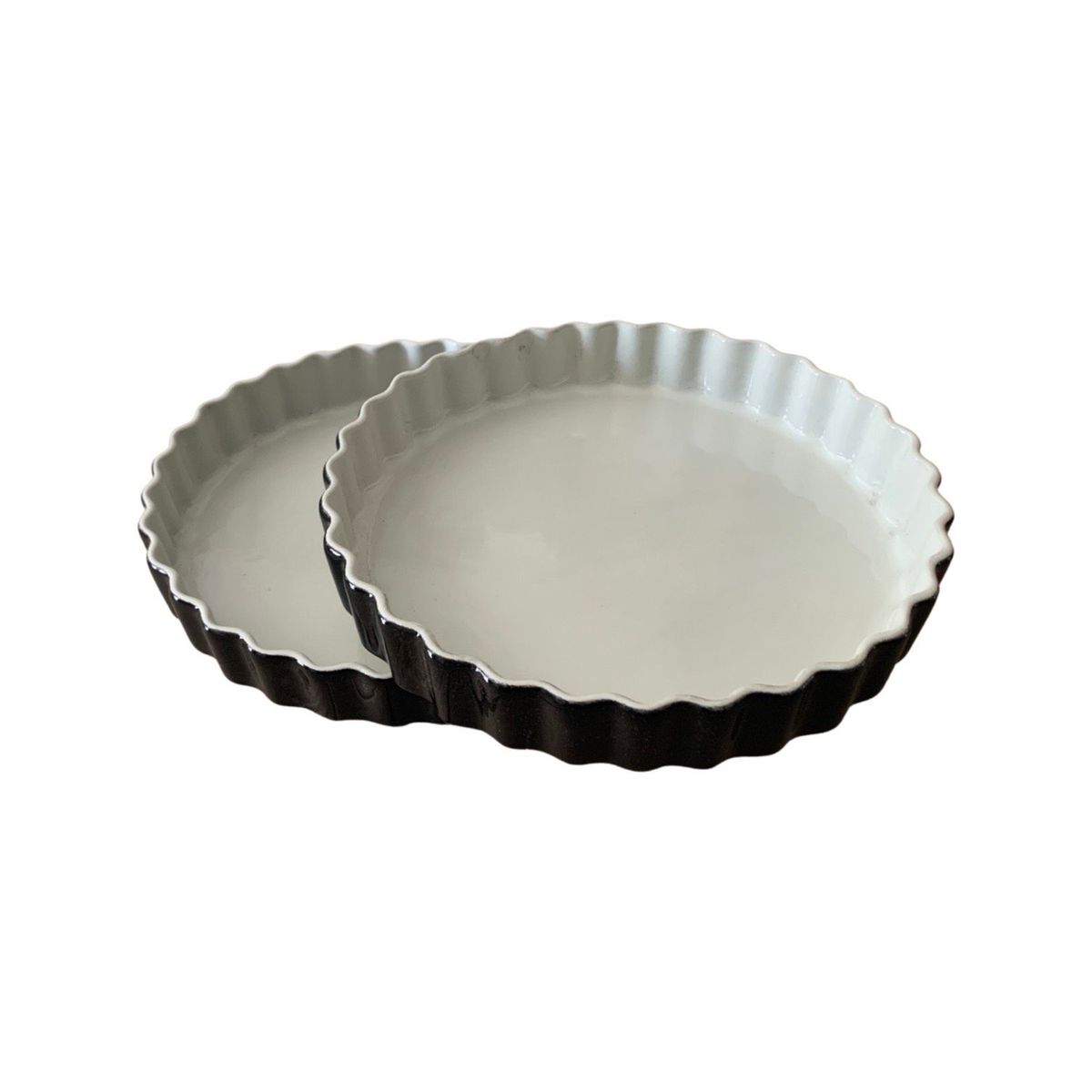 GENERICO - Set 2 fuente cerámica tipo GRES, REDONDA -27 cm /diám.- blanco/ negro.