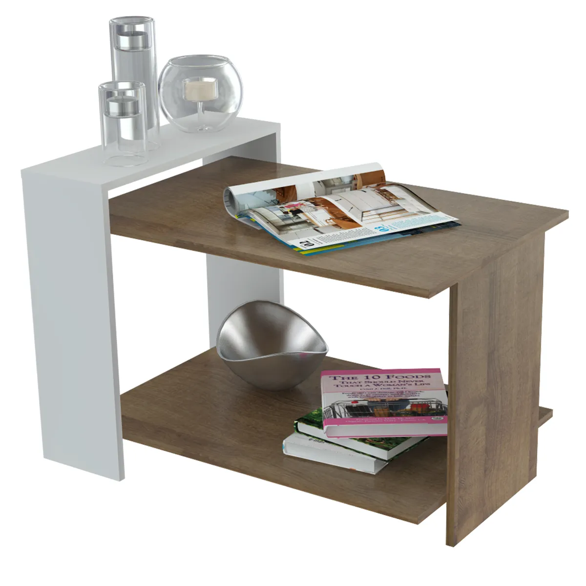 INVAL - Mesa de Centro Sala 45x66x425 cm Amaretto Blanco MCS15106