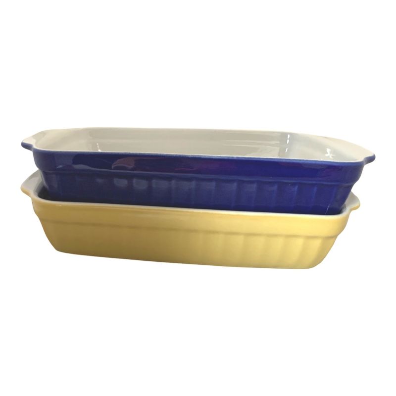 GENERICO - Set 2 fuentes de cerámica tipo GRES, RECT. - 31cm.azul /amarillo.
