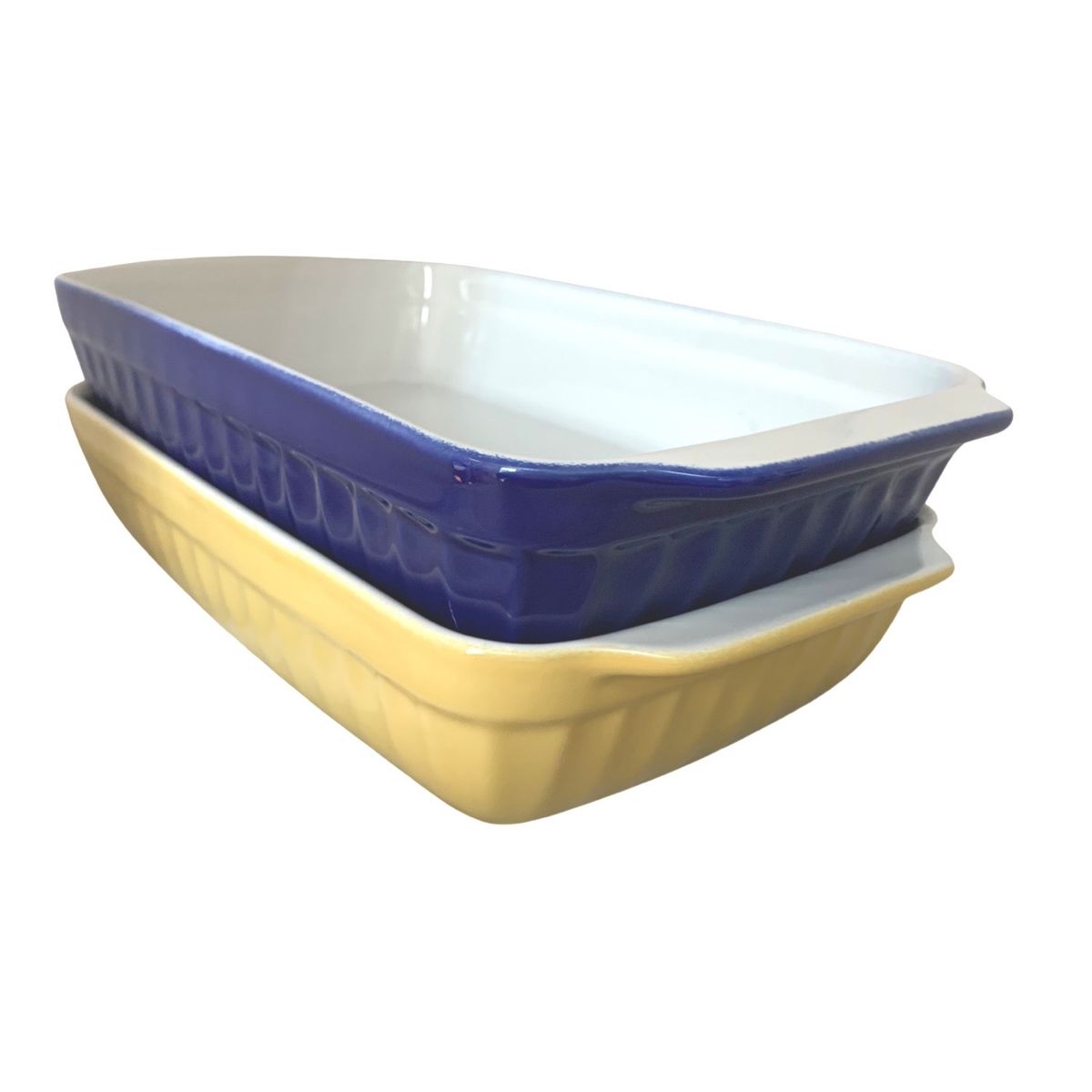 GENERICO - Set 2 fuentes de cerámica tipo GRES, RECT. - 31cm.azul /amarillo.