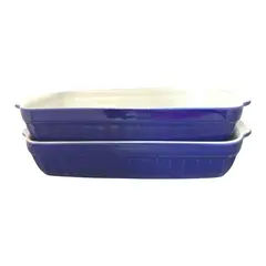 GENERICO - Set 2 fuentes de cerámica tipo GRES, RECT. - 31cm. Blanco- azul.