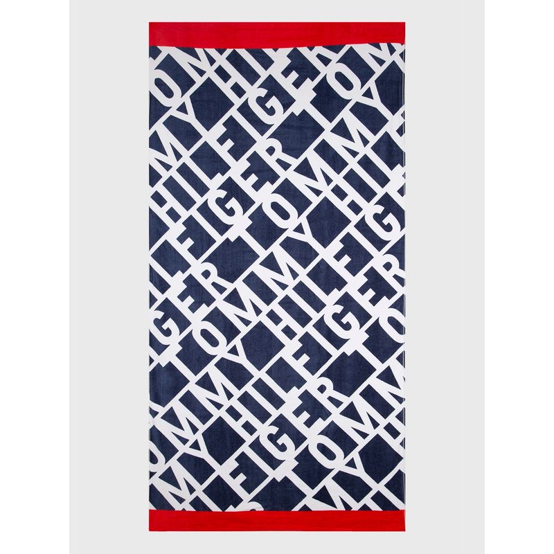 TOMMY HILFIGER - Toalla De Playa Diagonal Logo Azul Tommy Hilfiger