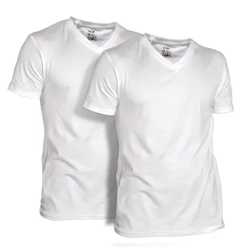 TOP - Camisetas Blancas Manga Corta Cuello V Algodón Pack 2