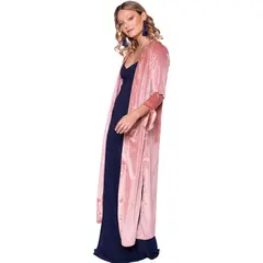 MARIA PASKARO - Tapado Kimono Largo Verona Palo Rosa Terciopelo - Rosa