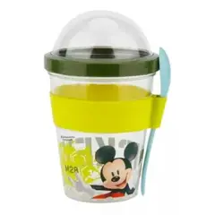 TITANIO - Vaso con Tapa y Cuchara Yogurt Cereal y Postre Mickey