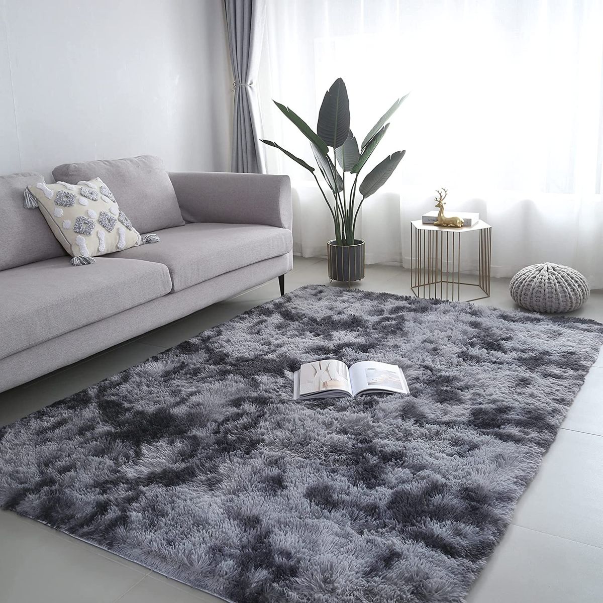 GENERICO - ALFOMBRA PELUDITA  GRIS JASPEADA SUAVE ANTIDESLIZANTE 150 x150 CM
