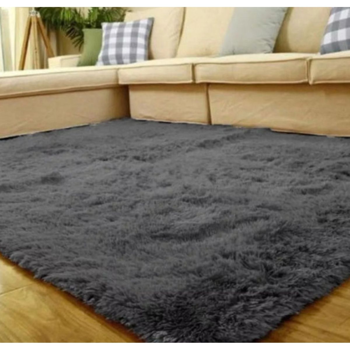 GENERICO - ALFOMBRA PELUDITA NEGRA SUAVE ANTIDESLIZANTE 150 x150 CM