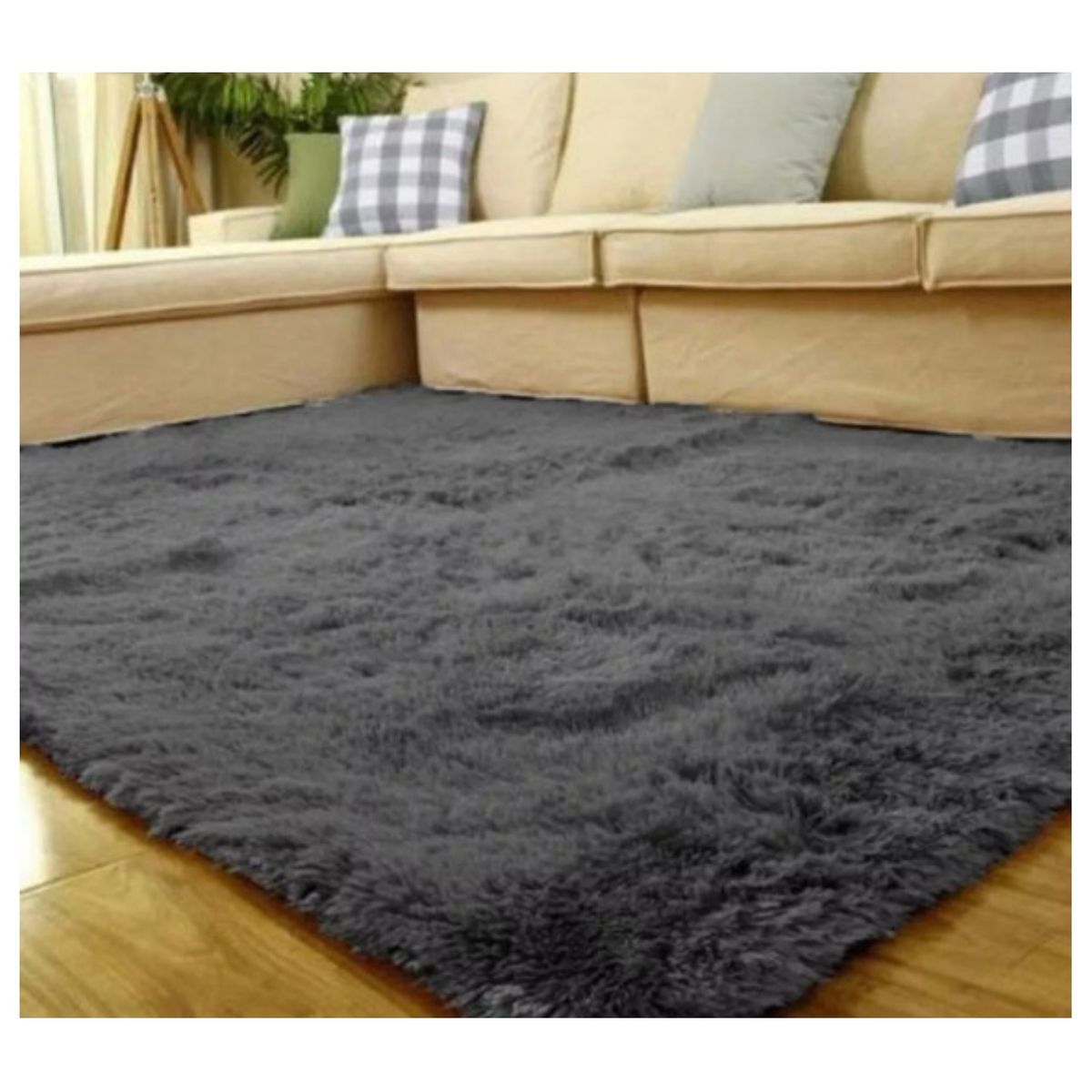 GENERICO - ALFOMBRA PELUDITA NEGRA SUAVE ANTIDESLIZANTE 150 x150 CM