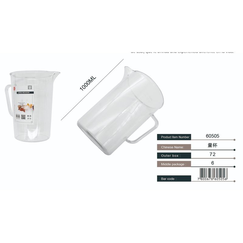 CATALAB - Taza Medidora De Plástico ,jarra Con asa 1000ml