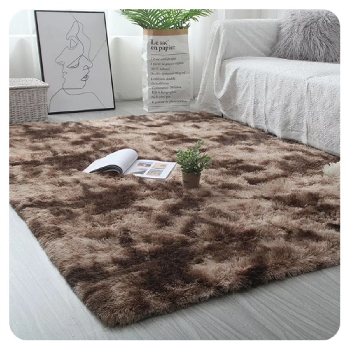 GENERICO - ALFOMBRA PELUDITA CAFE JASPEADO, CUADRADA ANTIDESLIZANTE 150 x150 CM