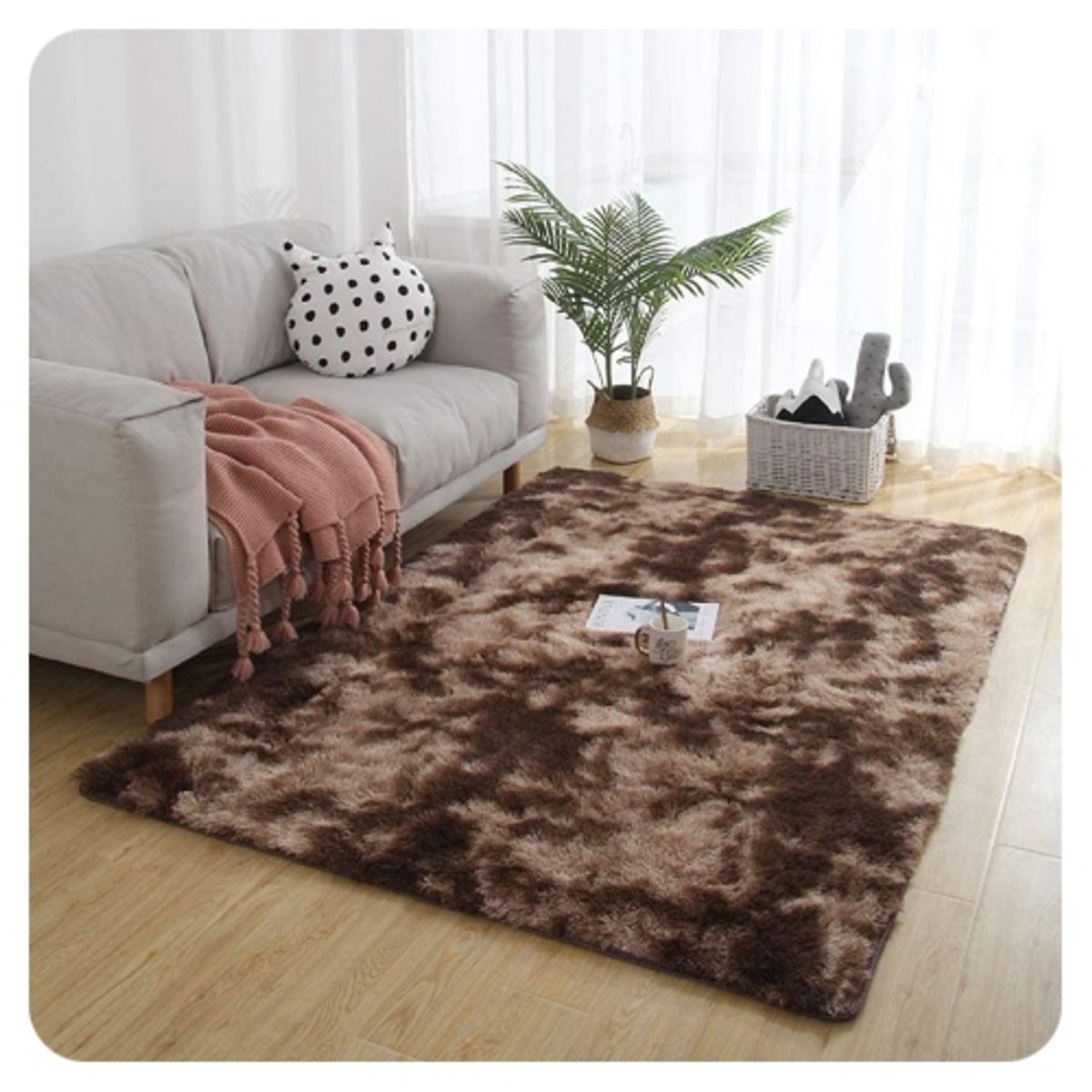 GENERICO - ALFOMBRA PELUDITA CAFE JASPEADO, CUADRADA ANTIDESLIZANTE 150 x150 CM