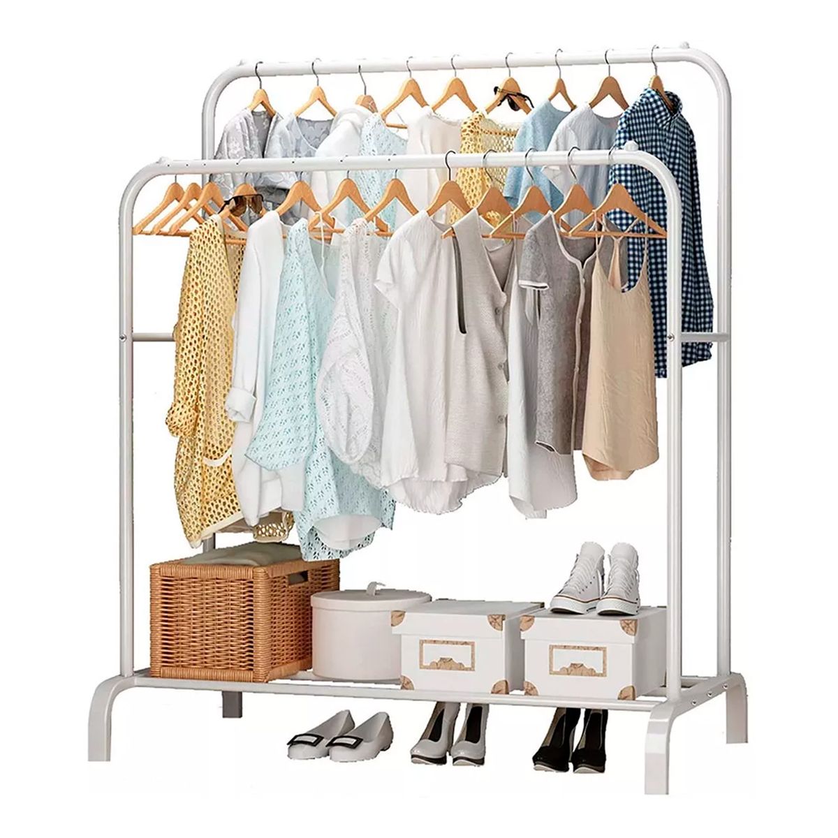 GENERICO - Perchero Organizador De Ropa Doble Blanco De Metal