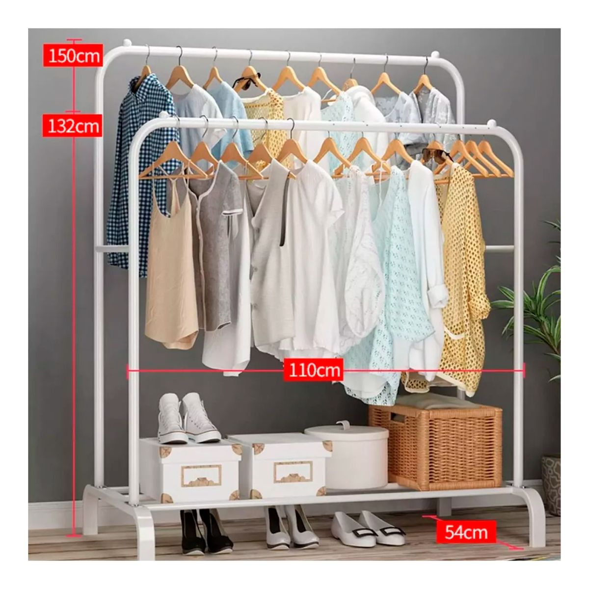GENERICO - Perchero Organizador De Ropa Doble Blanco De Metal