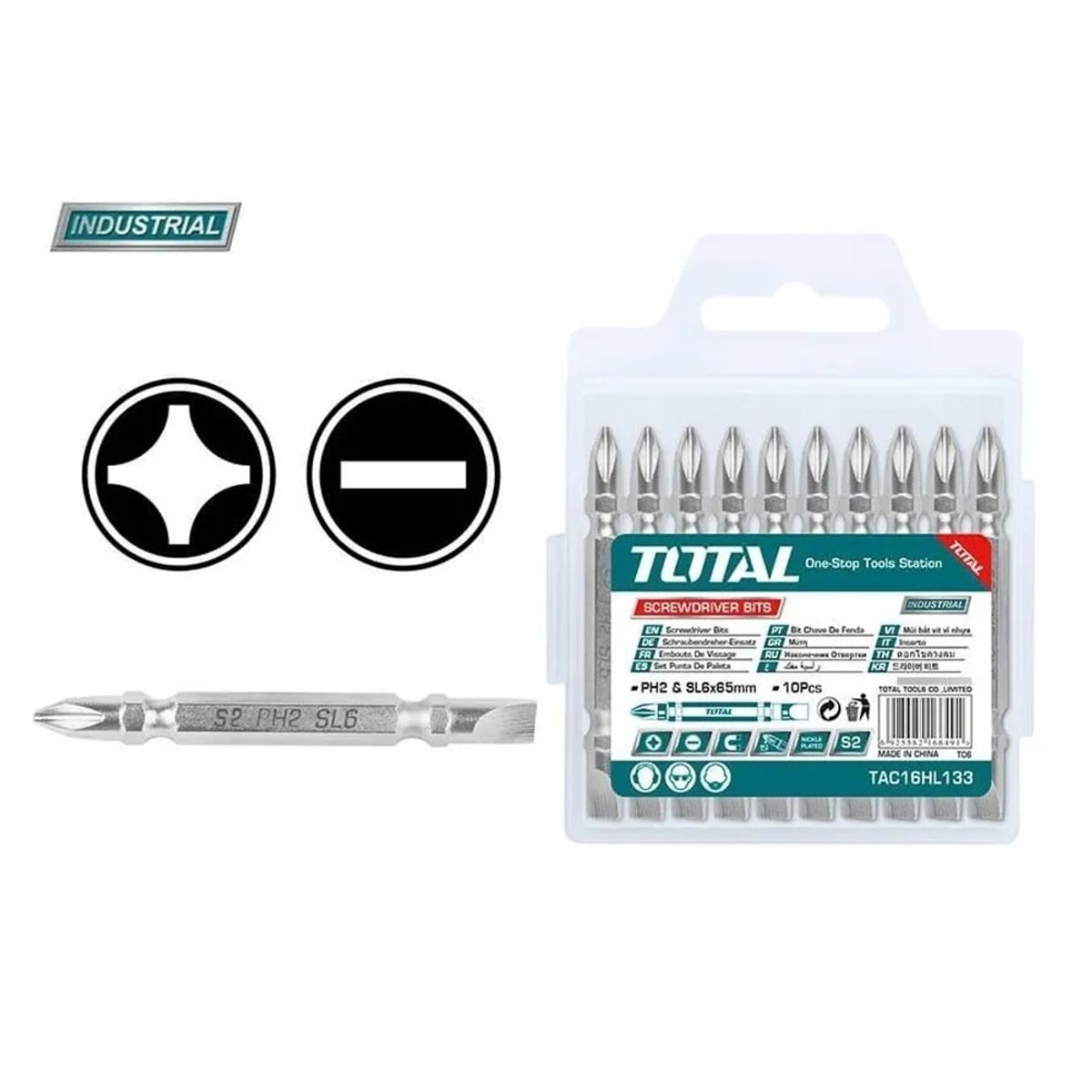 TOTAL TOOLS - Kit Juego Puntas Phillips Y Paleta Doble 10 Piezas