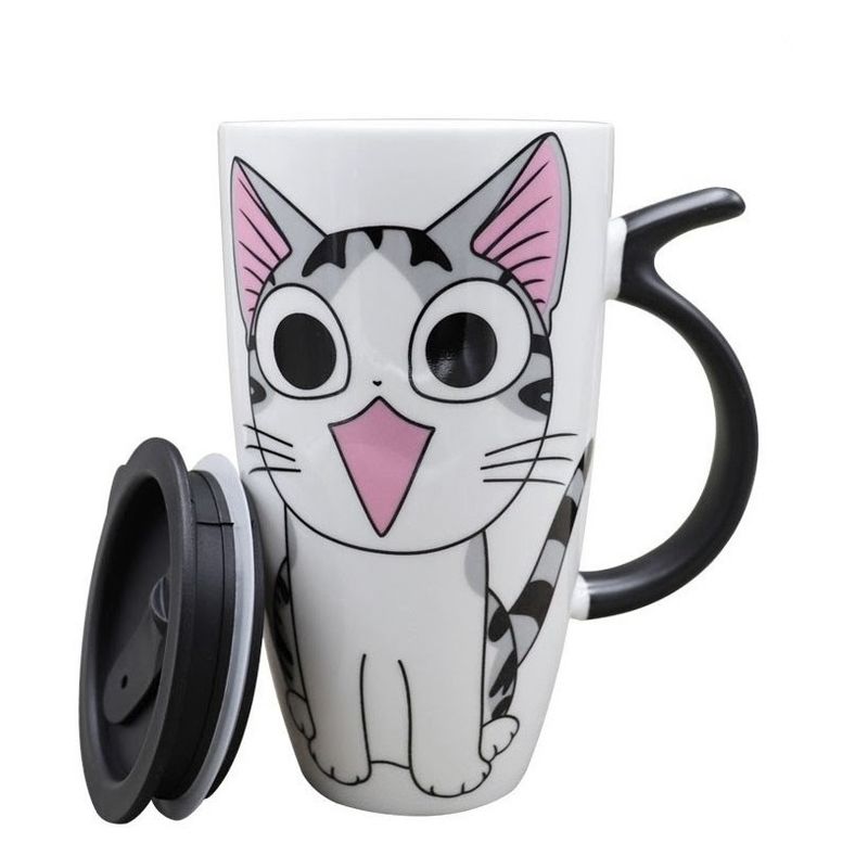 GENERICO - Taza Gato Chi Mug Con Tapa Boquilla Cuchara Bombilla Mod A Sonriendo