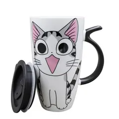 GENERICO - Taza Gato Chi Mug Con Tapa Boquilla Cuchara Bombilla Mod A Sonriendo