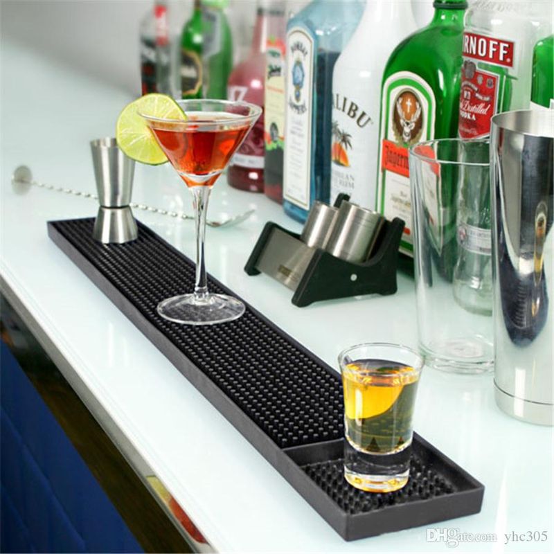 GENERICO - Mat Bar 60x8 Cm Goma De Servicio Bar Negra Barmat Escurridor Copas