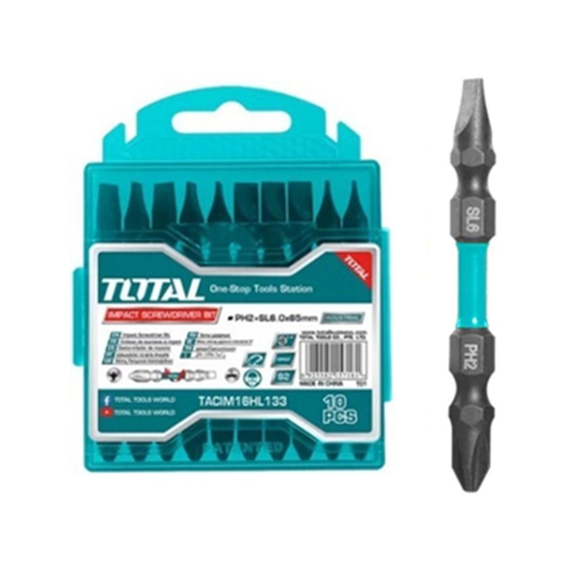 TOTAL TOOLS - Set Puntas Phillips Doble Ph2 Sl6 Impacto 10 Piezas Total