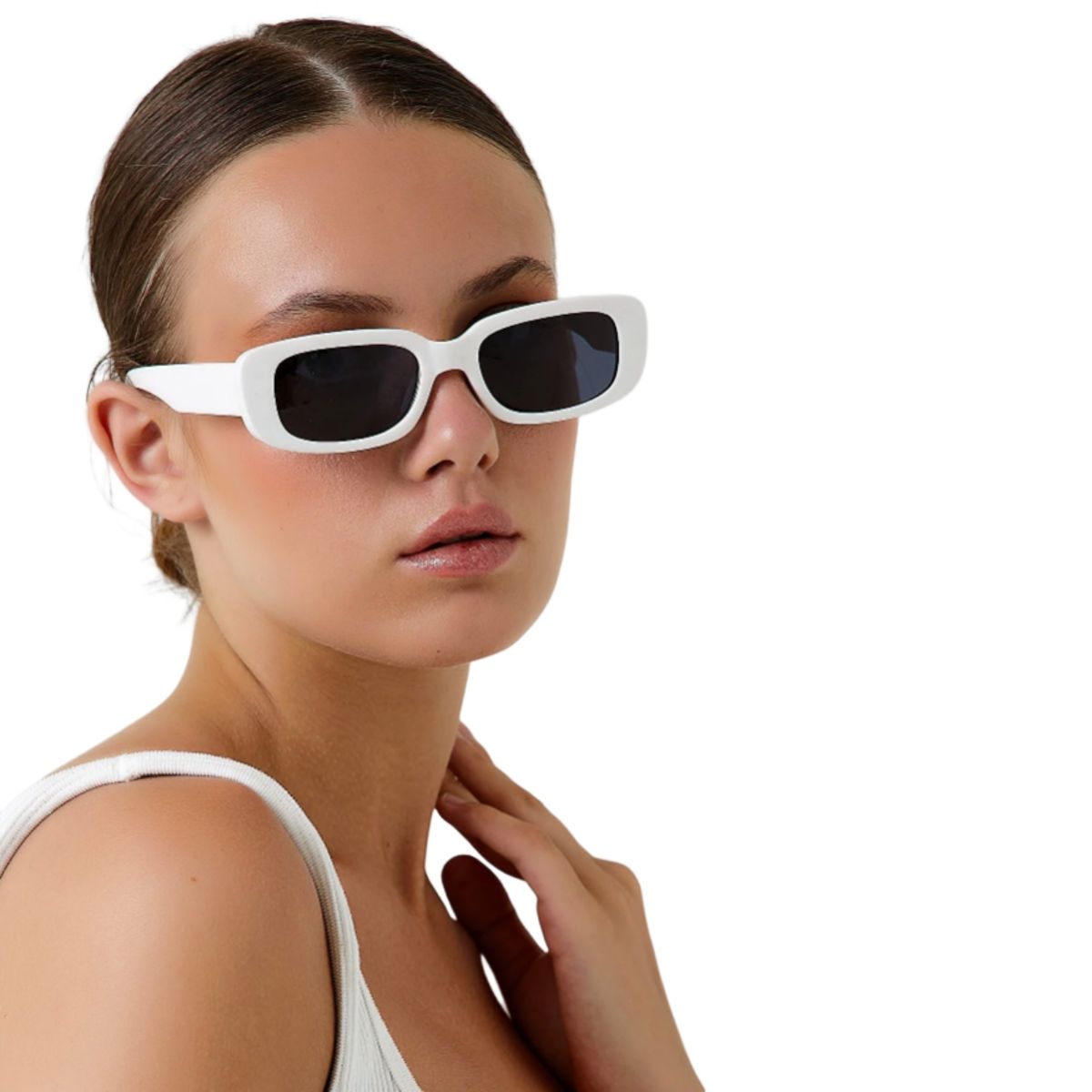 GENERICO - Gafas Lentes De Sol Retro Cuadrada Blanco