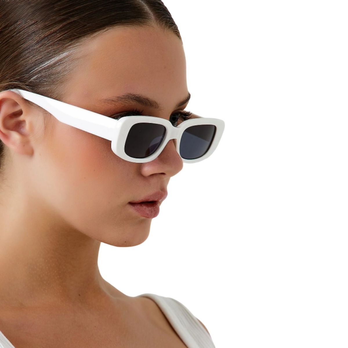 GENERICO - Gafas Lentes De Sol Retro Cuadrada Blanco