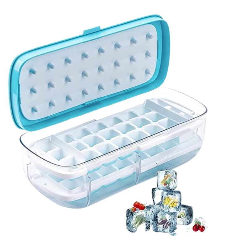 GENERICO - Bandeja Hielera Silicona Molde Para Cubos De Hielo 2 En 1 Azul