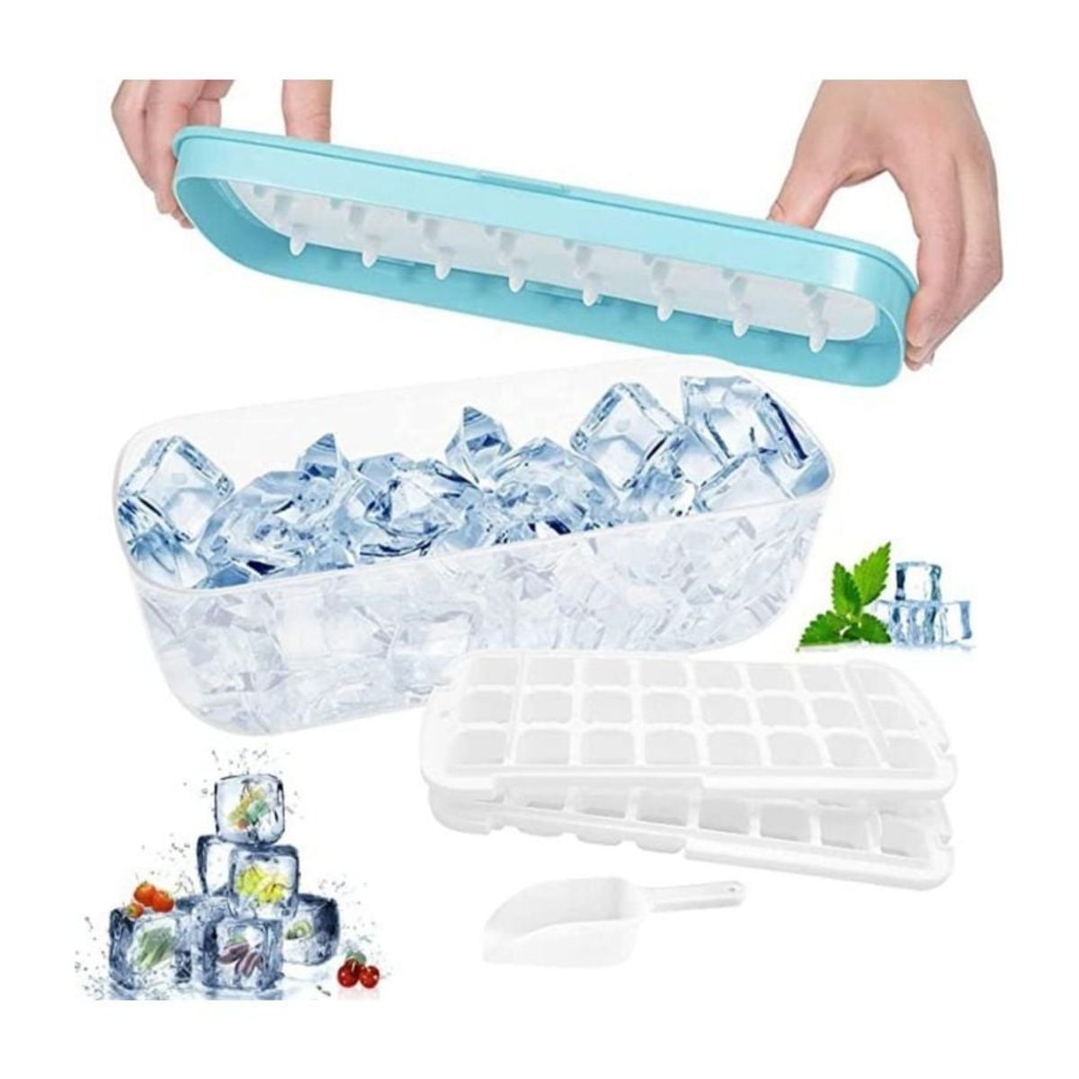 GENERICO - Bandeja Hielera Silicona Molde Para Cubos De Hielo 2 En 1 Azul