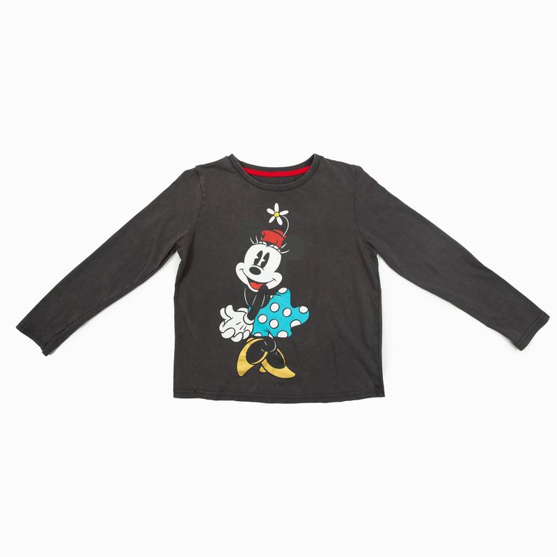 DISNEY - Polera Manga Larga Niña Feliz Gris Minnie