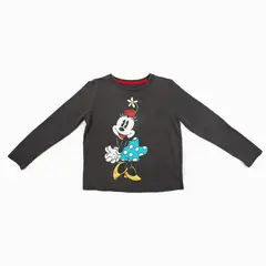 DISNEY - Polera Manga Larga Niña Feliz Gris Minnie