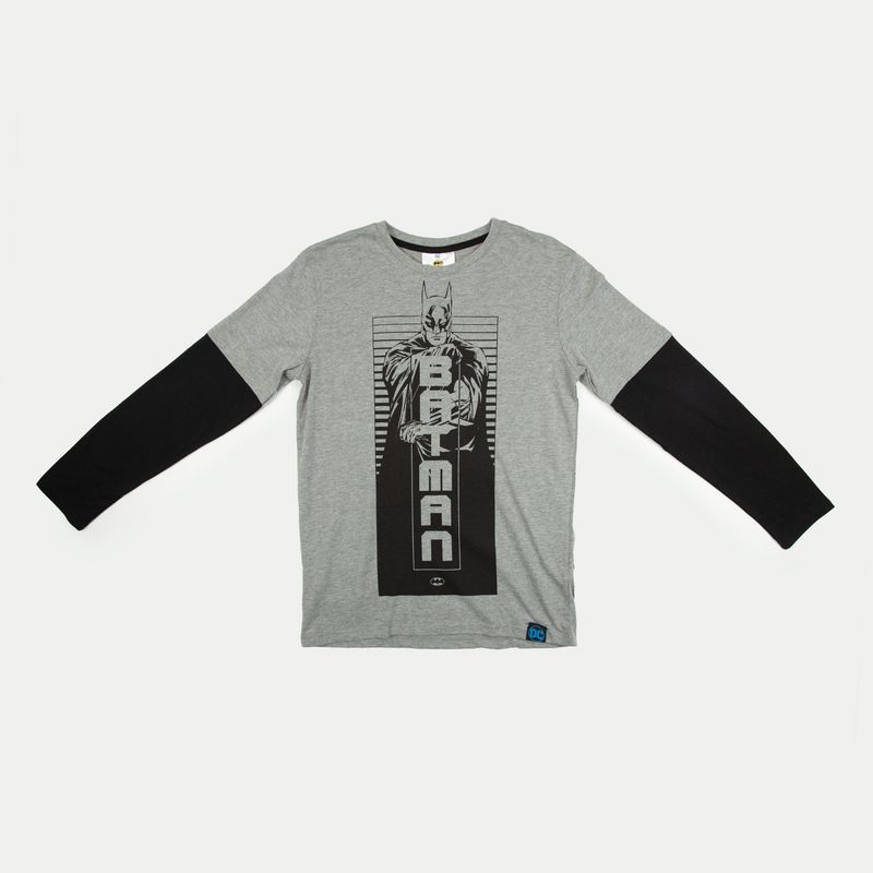 DC COMICS - Polera Manga Larga Niño Batman Serio Gris DC COMICS