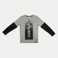 DC COMICS - Polera Manga Larga Niño Batman Serio Gris