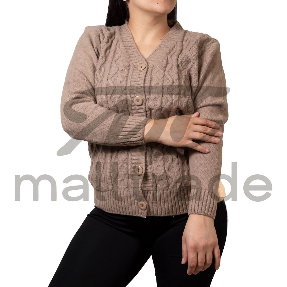 EVERSO - Poleron Cardigan Corto 5 Botones Manga Larga Mujer