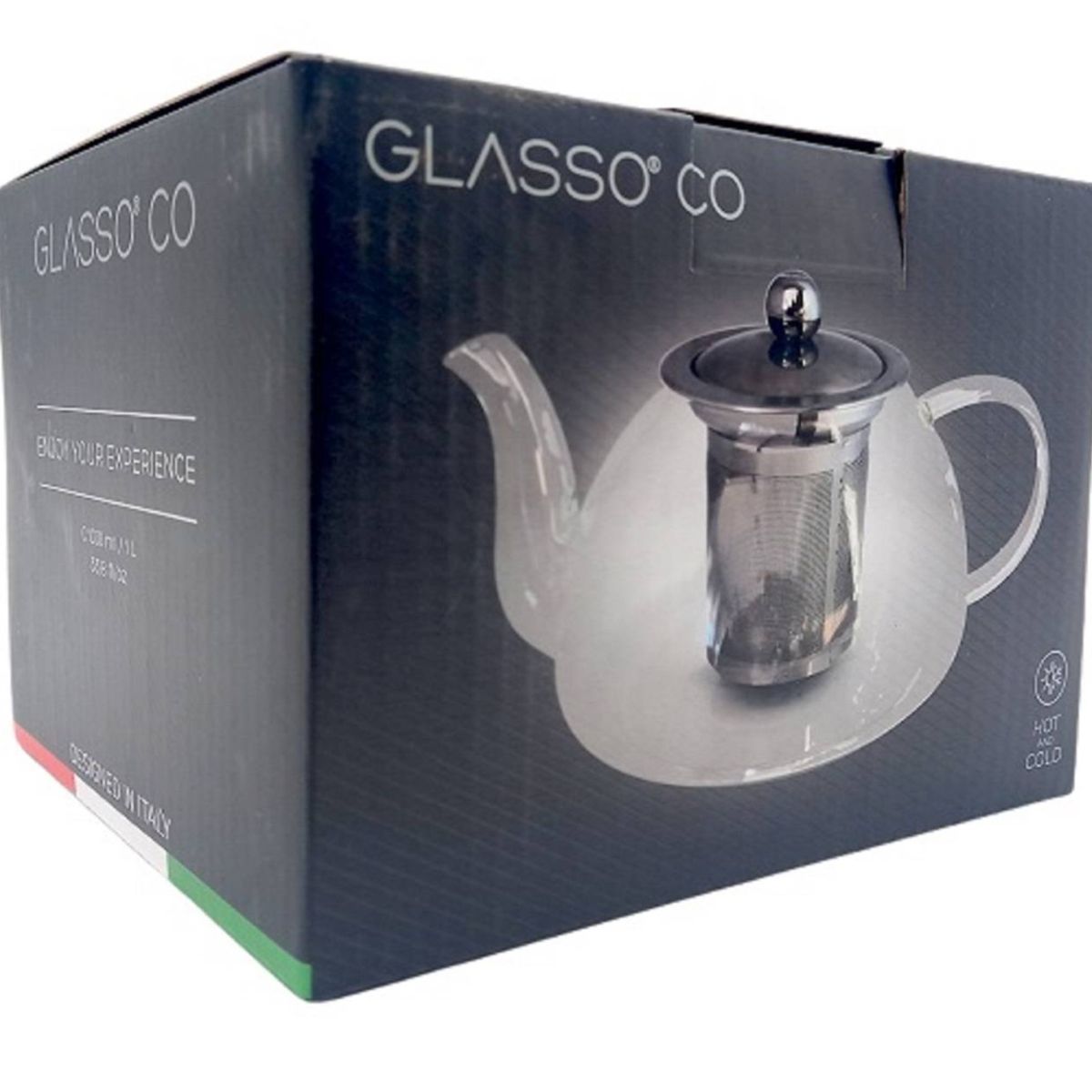 GLASSO - TETERA DE VIDRIO GLASSO 1 LT CON INFUSOR DE ACERO INOXIDABLE GLASSO