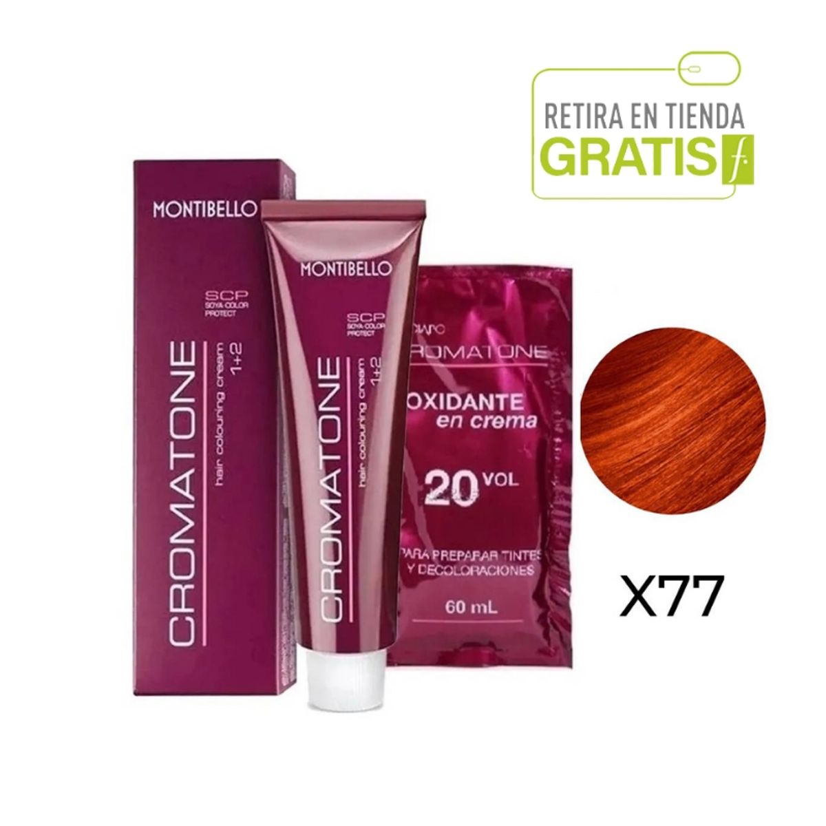 MONTIBELLO - Tintura Permanente Cromatone x77 XTREAM Rojo Intenso+  Oxidante