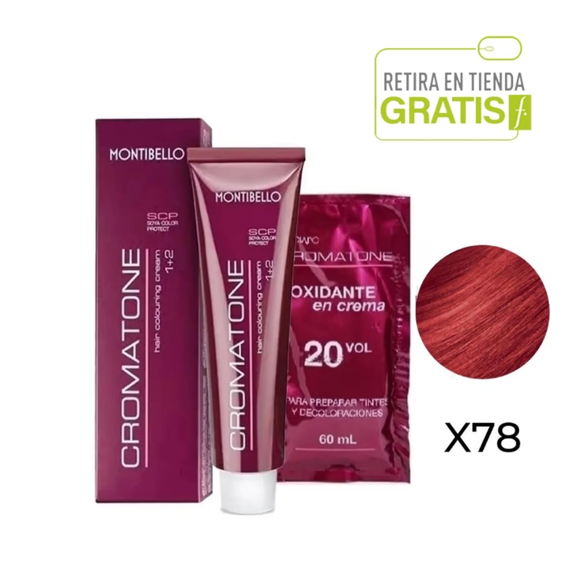 MONTIBELLO - Tintura Permanente Cromatone x78 XTREAM Rojizo Púrpura+  Oxidante