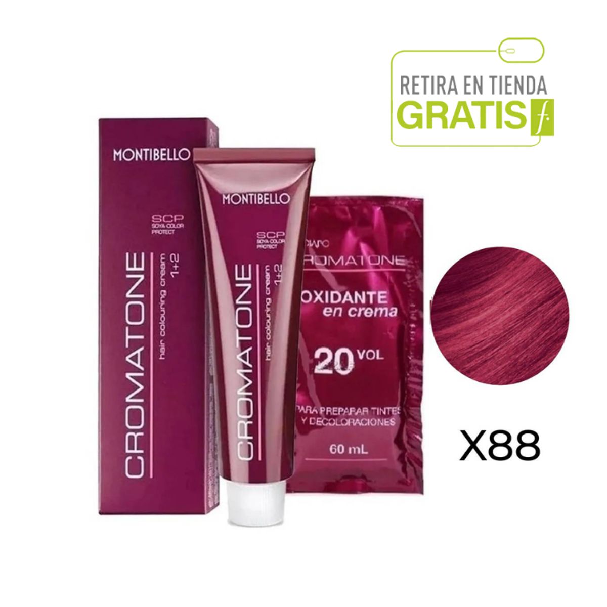 MONTIBELLO - Tintura Permanente Cromatone x88 XTREAM Púrpura Intenso+  Oxidante