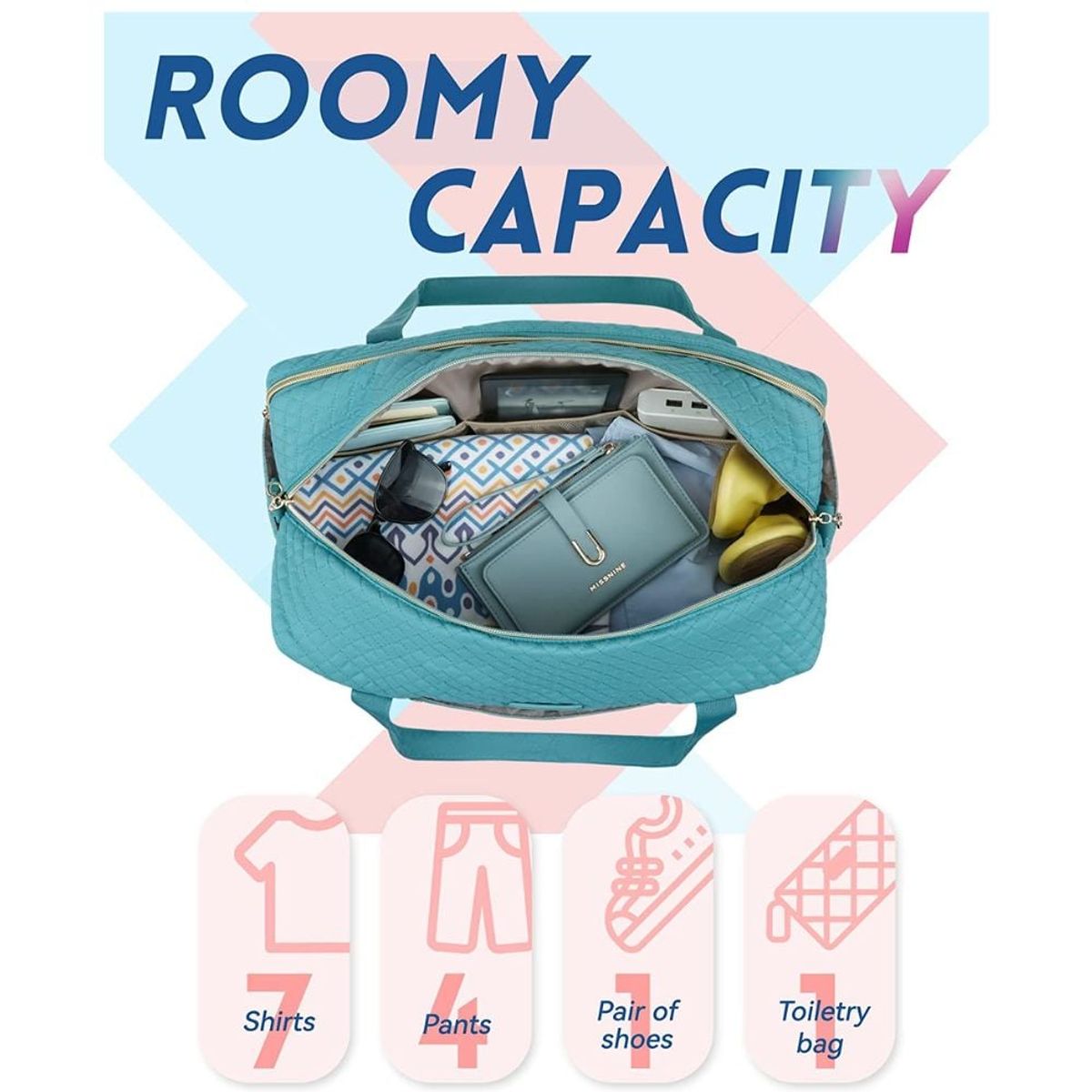 BAGSMART - Bagsmart Bolso Fin de Semana con Bolsa para Zapatos Turquesa