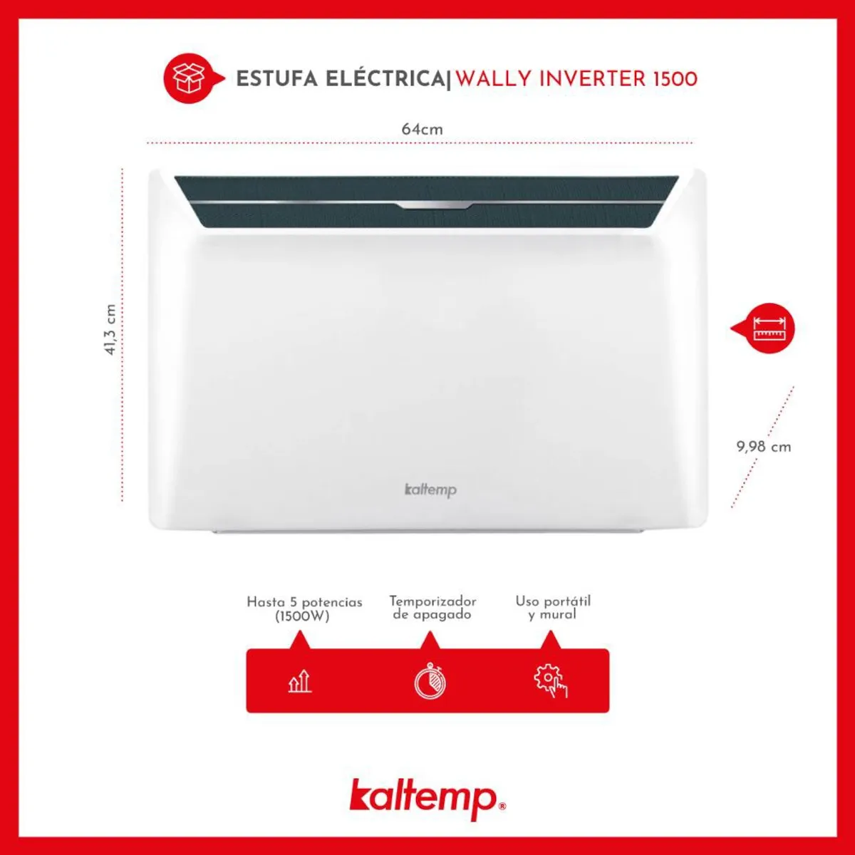 KALTEMP - Estufa Electrica Calefactor Kaltemp Wally Inverter 1500W Wifi
