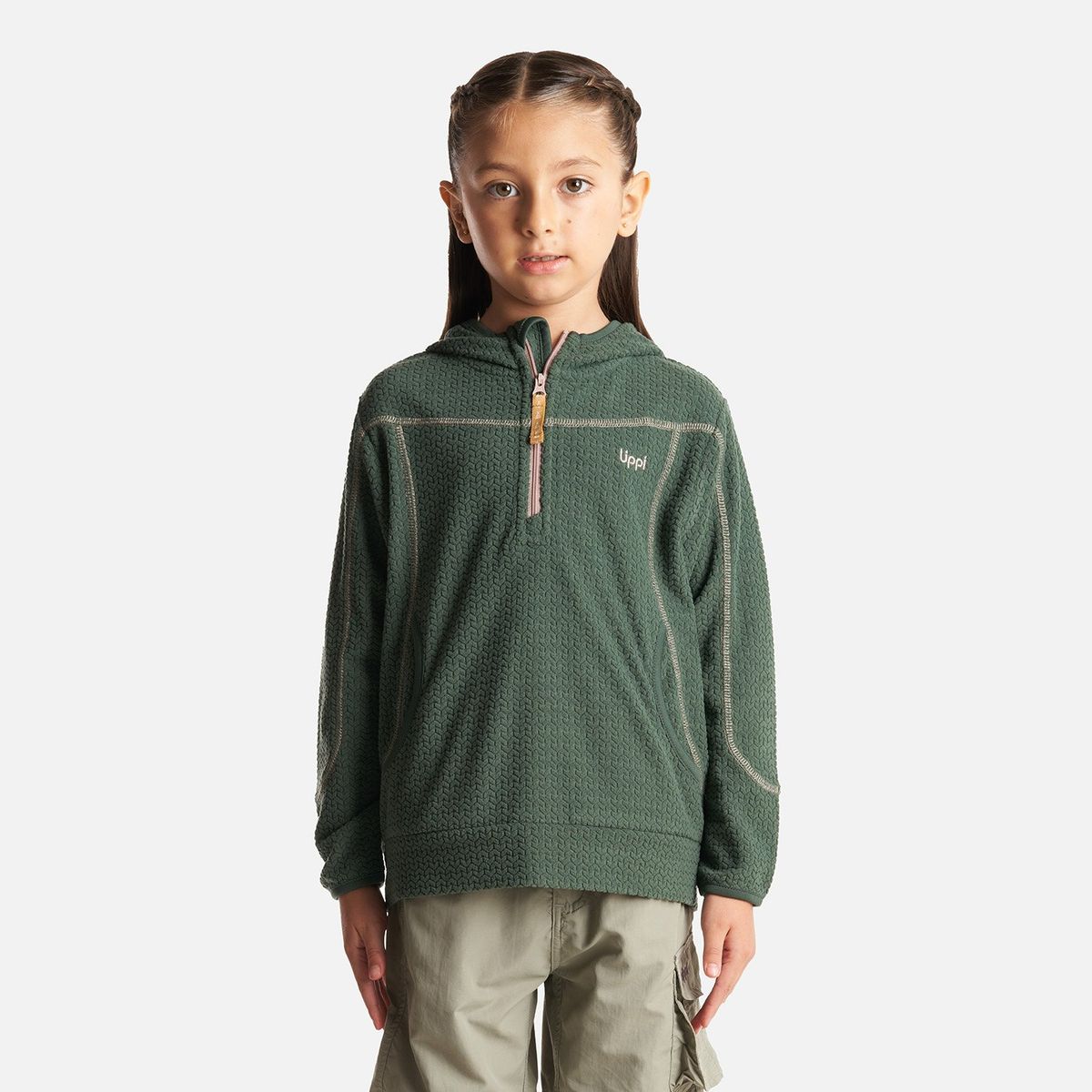 LIPPI - Poleron Niña Saltamontes Nano-F 14 Zip Hoody Verde Botella Lippi