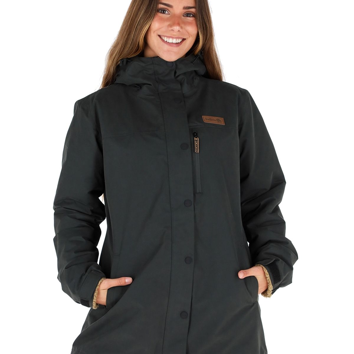 BUFFALO CHILE - Parka Impermeable Camaleon Negro - Mostaza Jaspeado Mujer