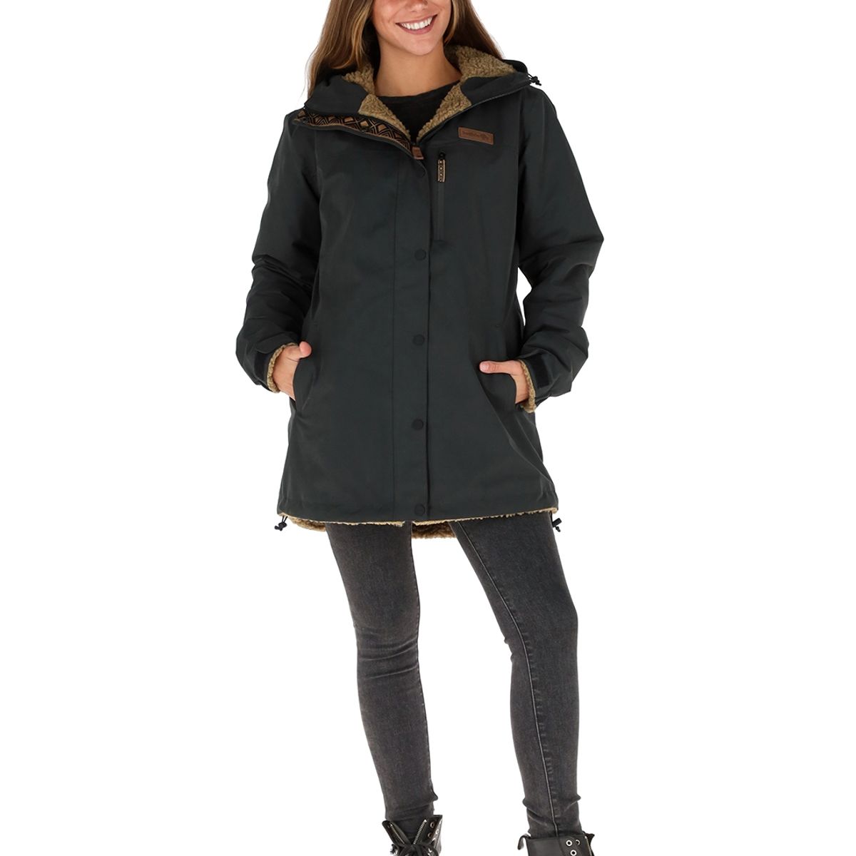 BUFFALO CHILE - Parka Impermeable Camaleon Negro - Mostaza Jaspeado Mujer