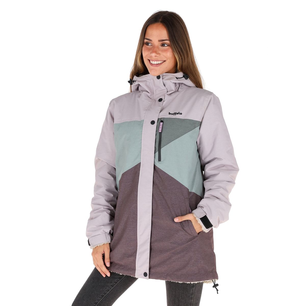 BUFFALO CHILE - Parka Impermeable Camaleon Morado - Lana Jaspeado Mujer