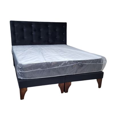 Imagen 2 del producto Cama Europea 2 Plazas Respaldo Negro Felpa Colchón Resorte.