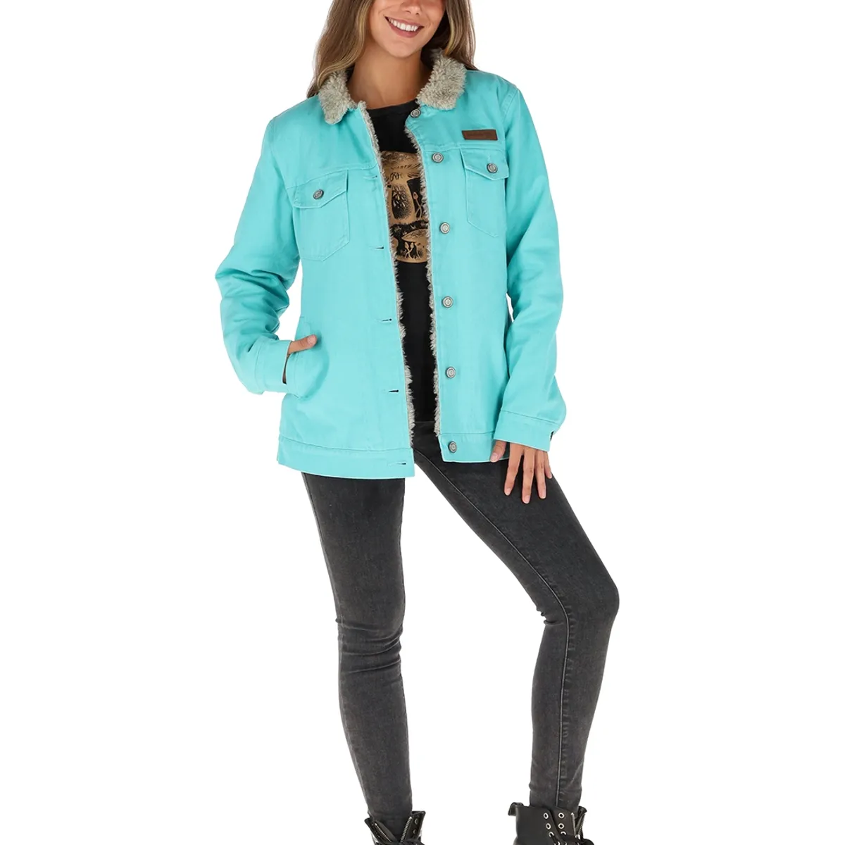 BUFFALO CHILE - Chaqueta Foresta Turquesa - Lana Jaspeado Mujer