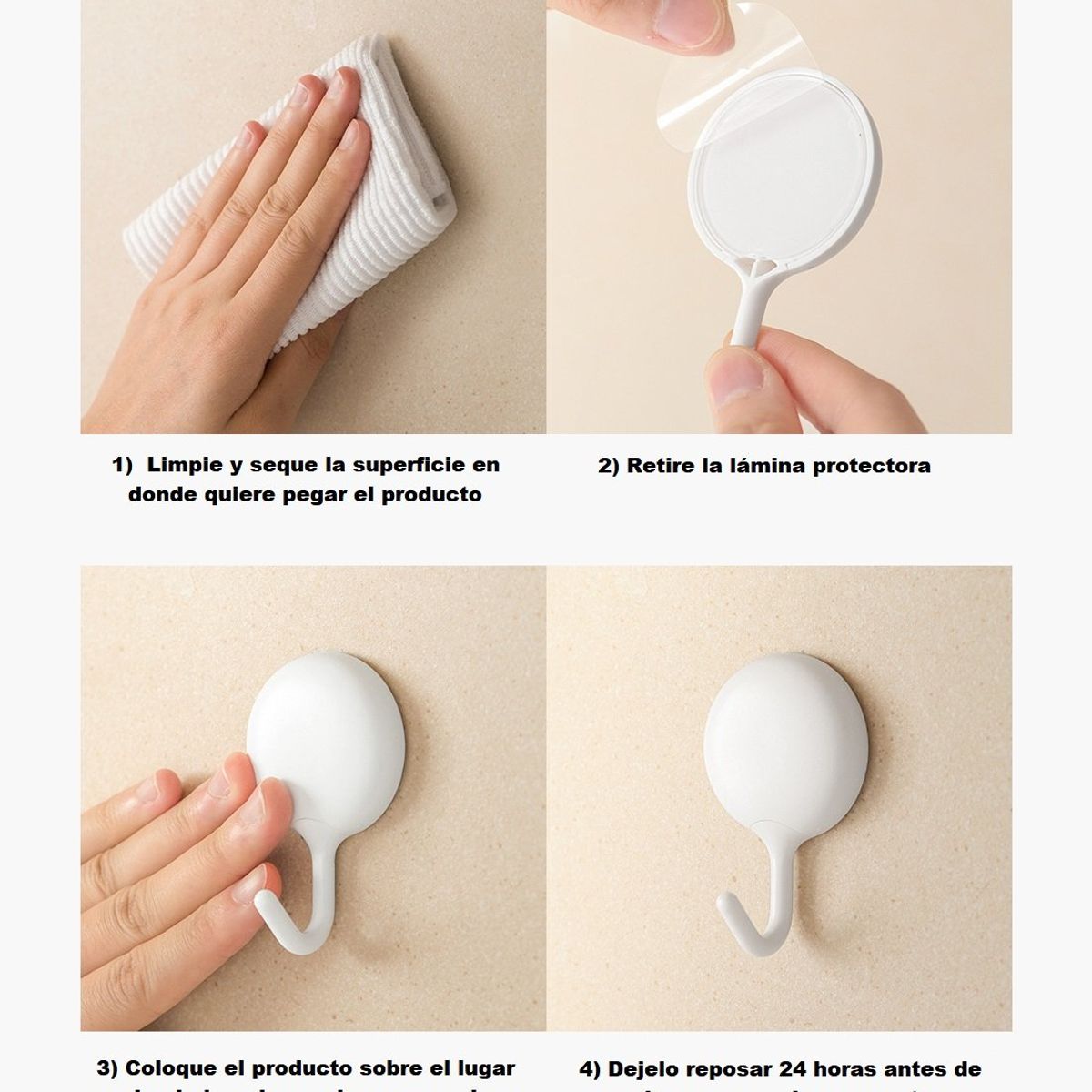 GENERICO - 4 X Gancho Adhesivo Perchero Pared Sin Perforación Blanco