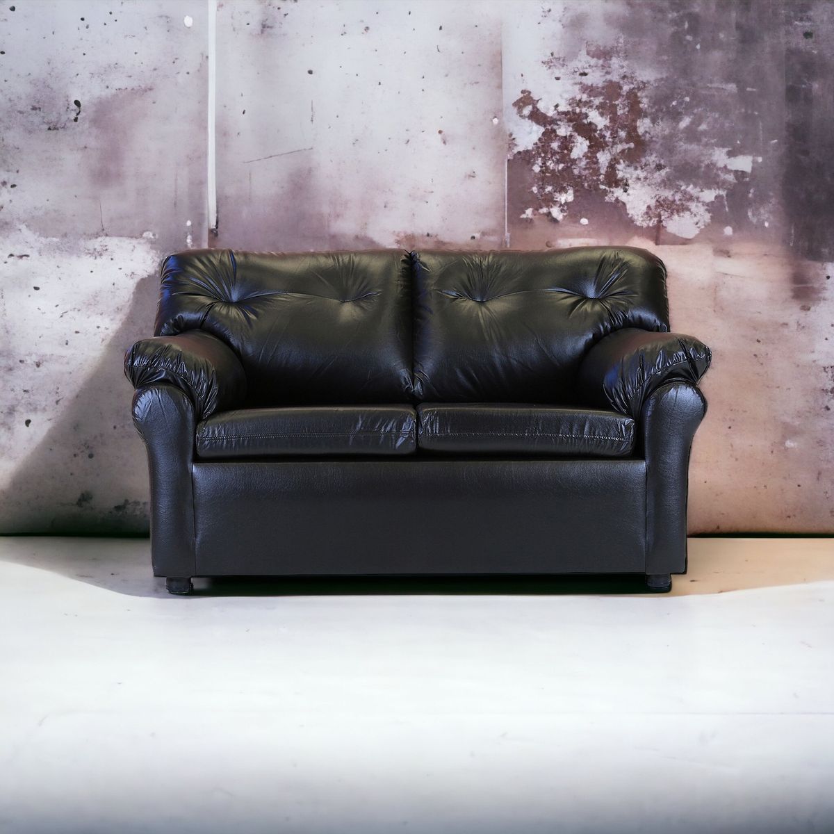 MUEBLES AMERICA - Sofá América 2 Cuerpos Cuero Sintético Negro