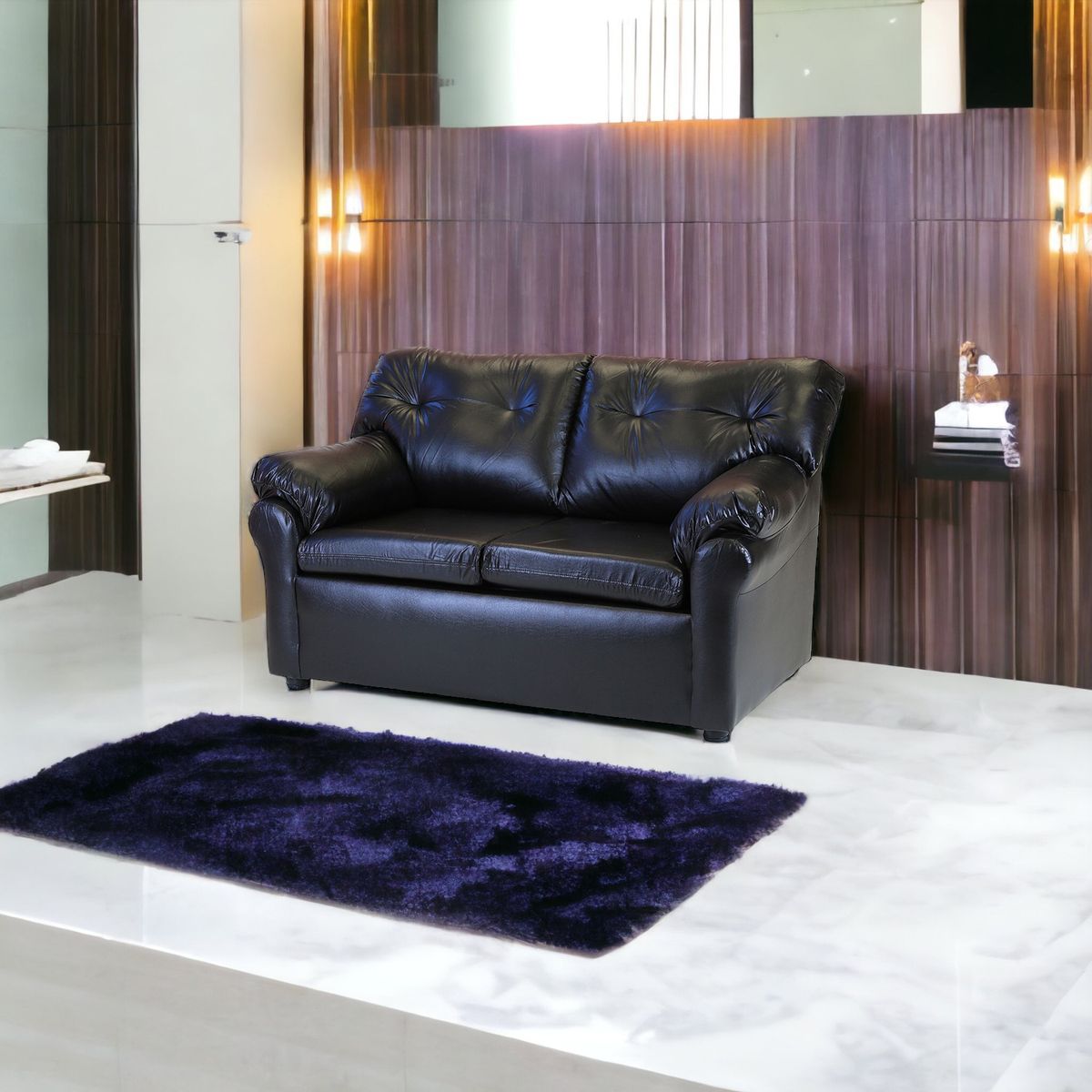 MUEBLES AMERICA - Sofá América 2 Cuerpos Cuero Sintético Negro