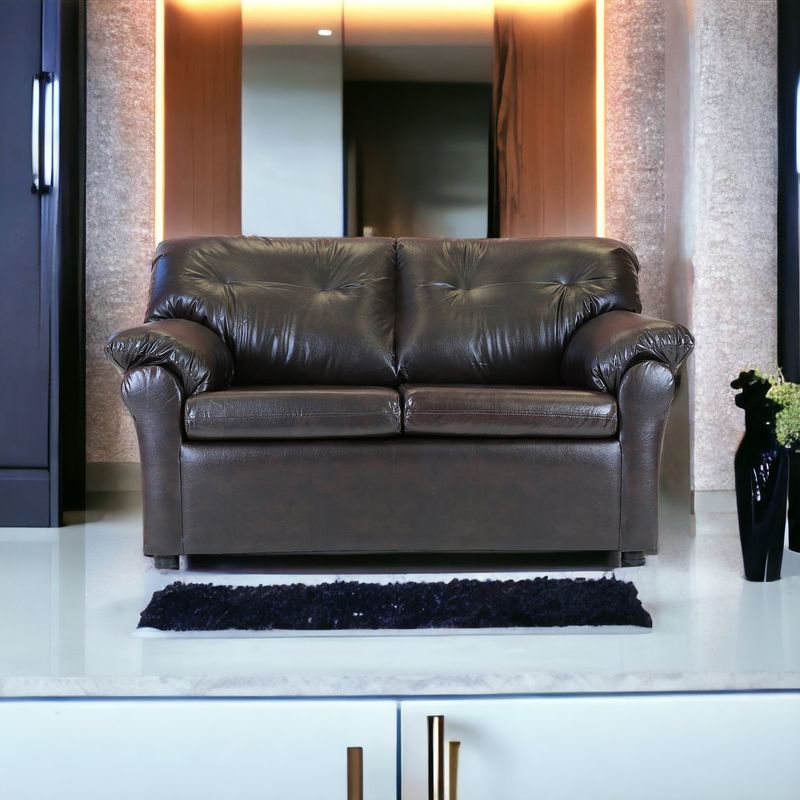 MUEBLES AMERICA - Sofá América 2 Cuerpos Cuero Sintético Café Moro