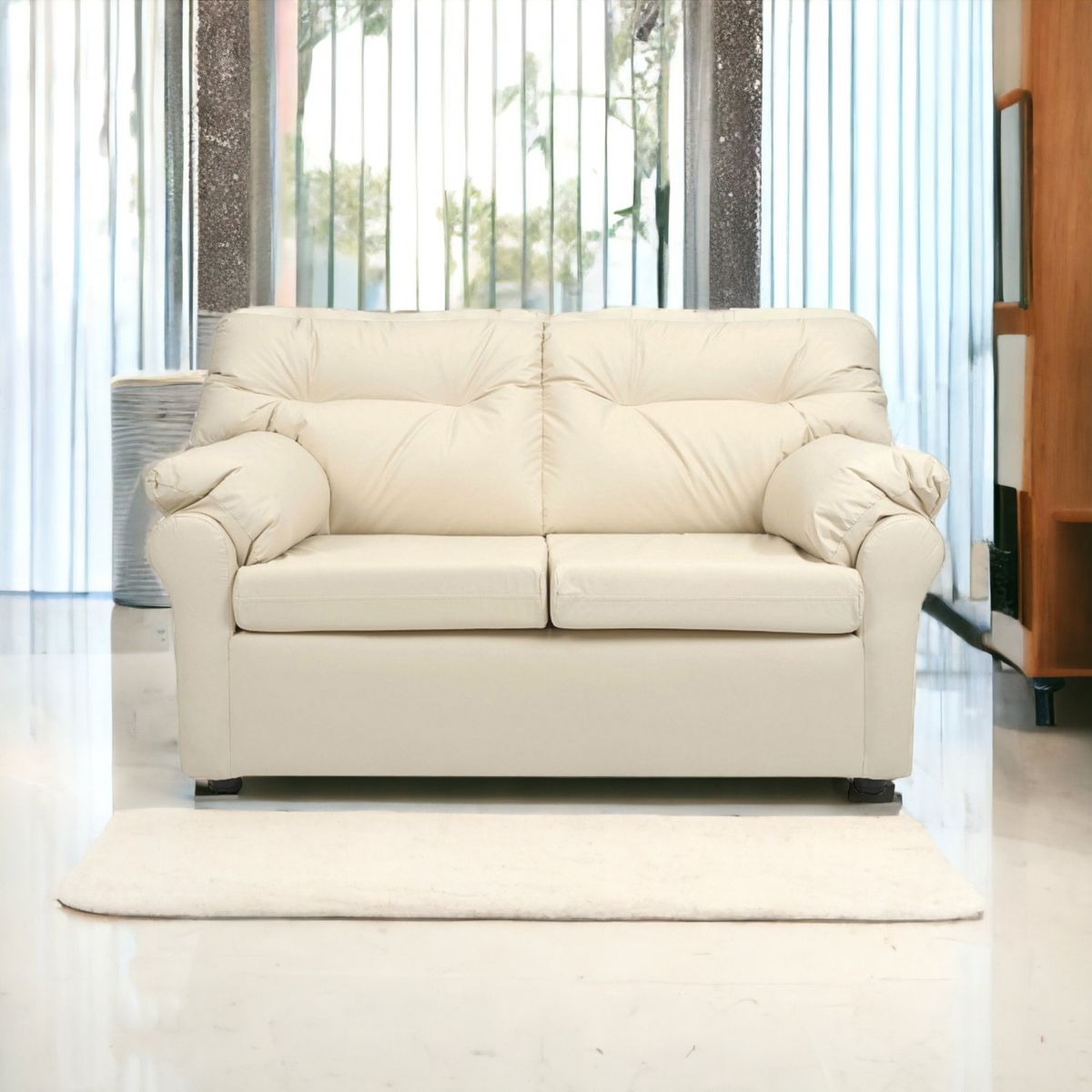 MUEBLES AMERICA - Sofá América 2 Cuerpos Cuero Sintético Beige