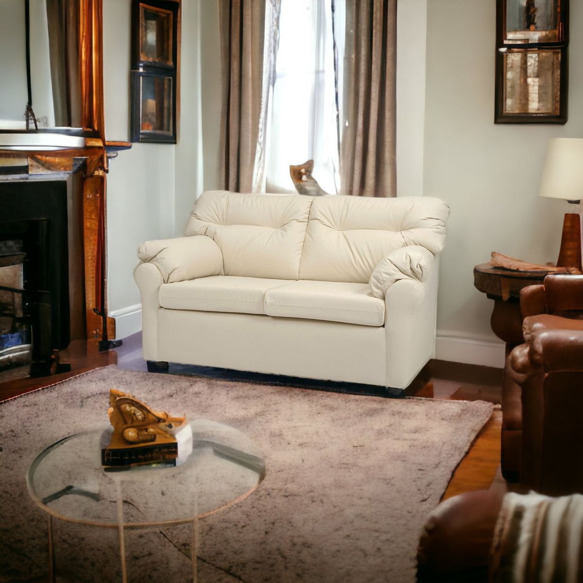 MUEBLES AMERICA - Sofá América 2 Cuerpos Cuero Sintético Beige