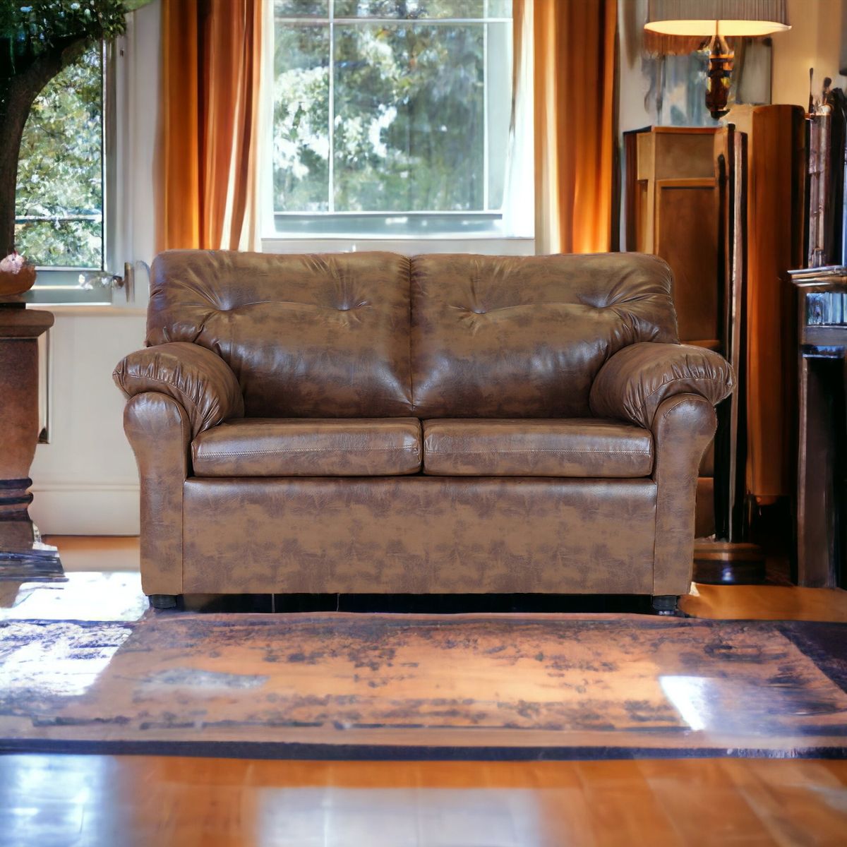 MUEBLES AMERICA - Sofá América 2 Cuerpos Cuero Sintético Caramelo